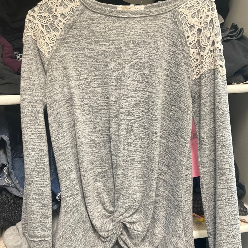 Gray sweater with lace